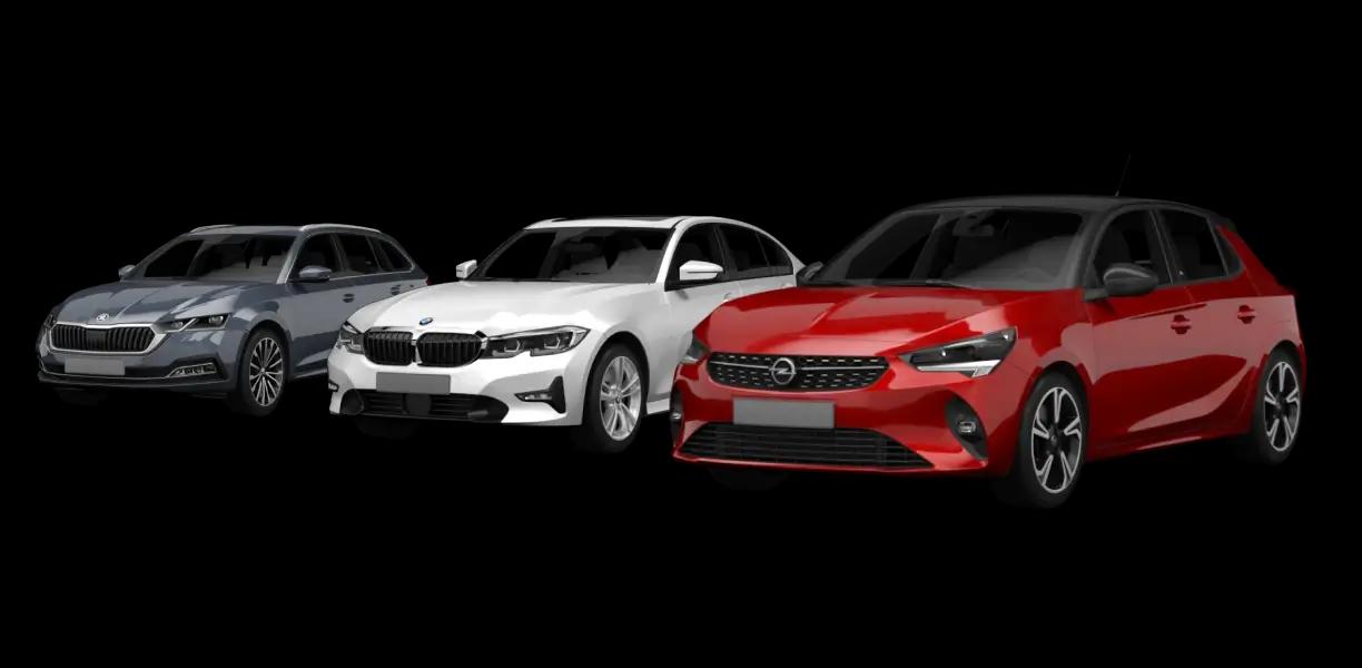 Bild von drei Autos, die online gekauft werden können.